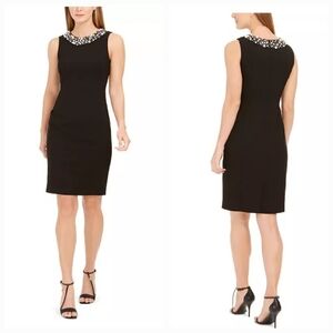 CALVIN KLEIN Faux-Pearl-Trim Sheath Dress Black